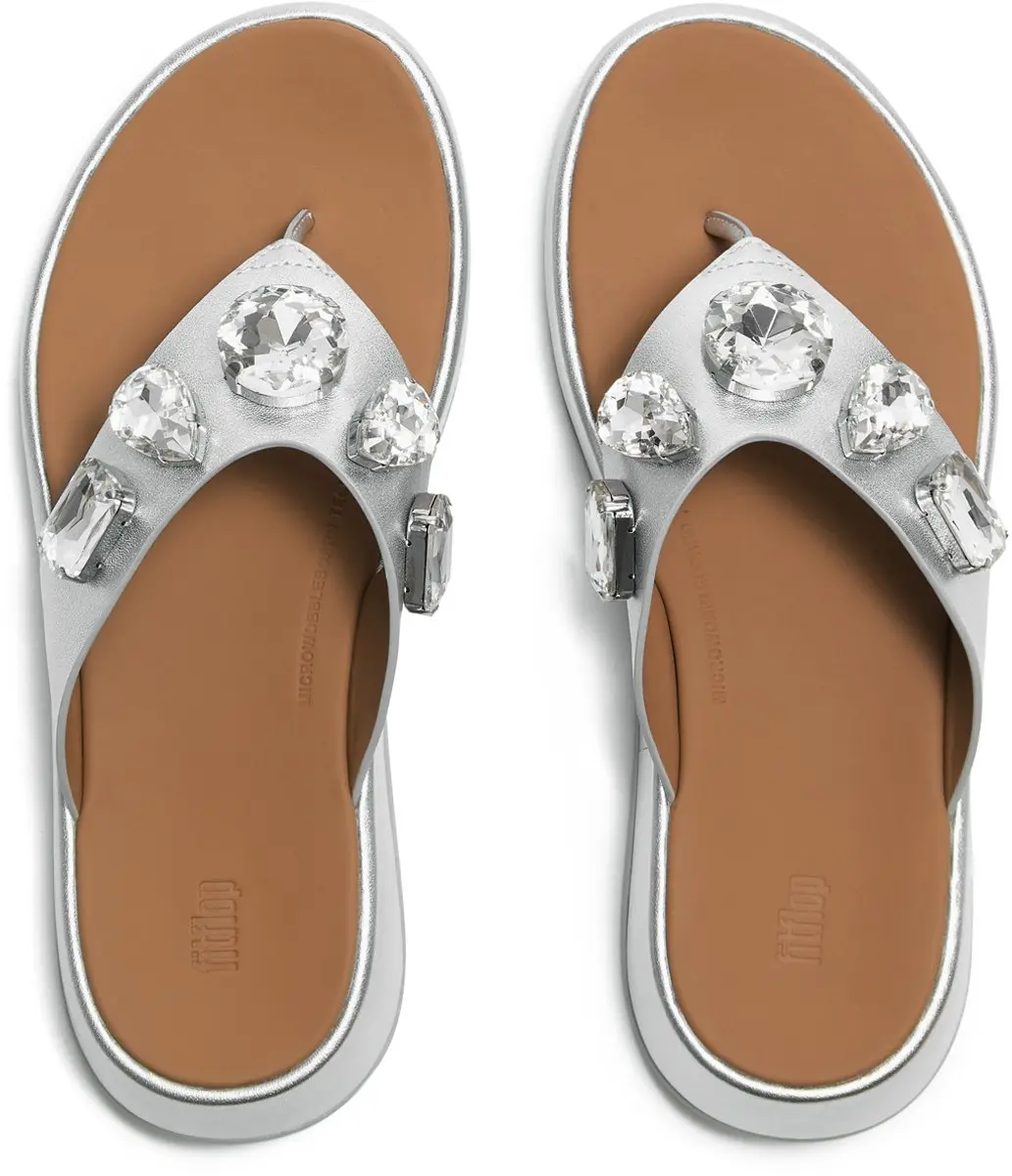 FitFlop FitFlop F-Mode Ultra-Jewel Leather Toe-Post Sandals ZILVER
