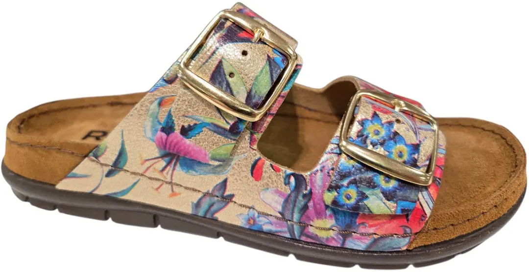 Rohde 5864 29 Slippers Gpud Bloemenpatroon Leer Dames - Goud Bloemenpatroon - 43