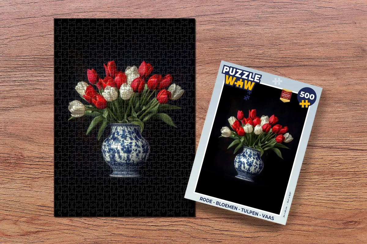 PuzzleWow Bloemen Tulpen Legpuzzel 500 Stuks - Rood/Wit