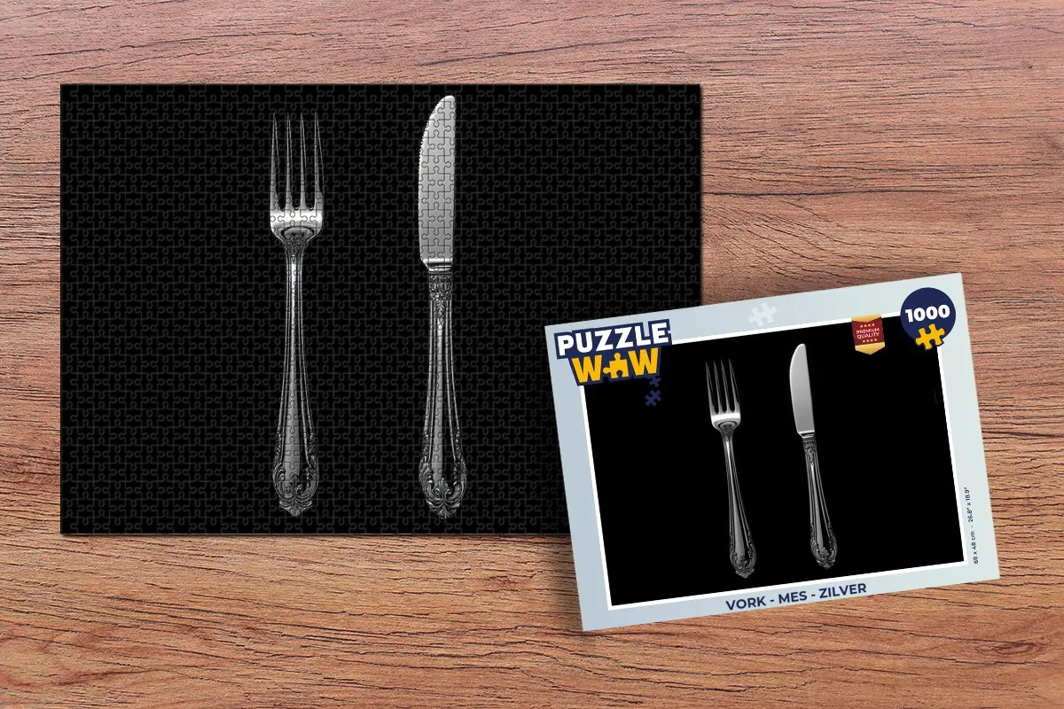 PuzzleWow Vork & Mes Legpuzzel 1000 Stuks - Zilver