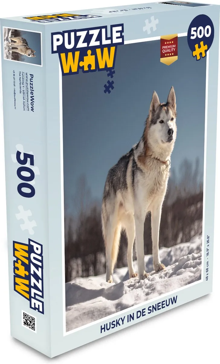 PuzzleWow Legpuzzel Husky in de sneeuw 500 Stuks - Multicolor