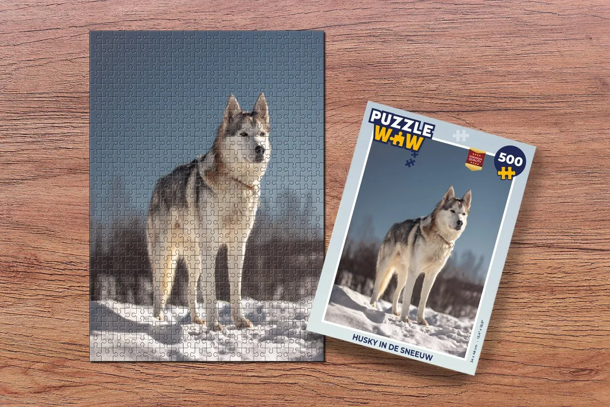 PuzzleWow Legpuzzel Husky in de sneeuw 500 Stuks - Multicolor