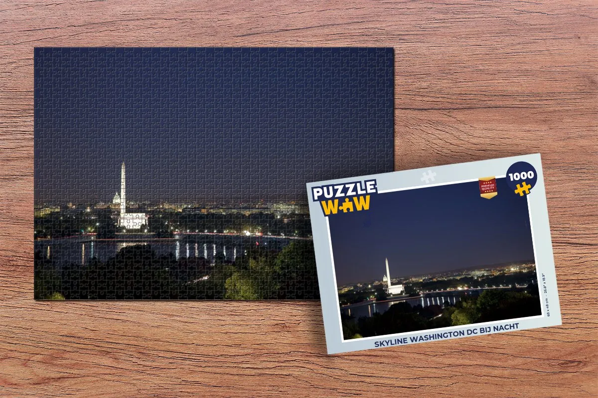 PuzzleWow Skyline Washington DC bij nacht Legpuzzel 1000 Stuks - Multicolor