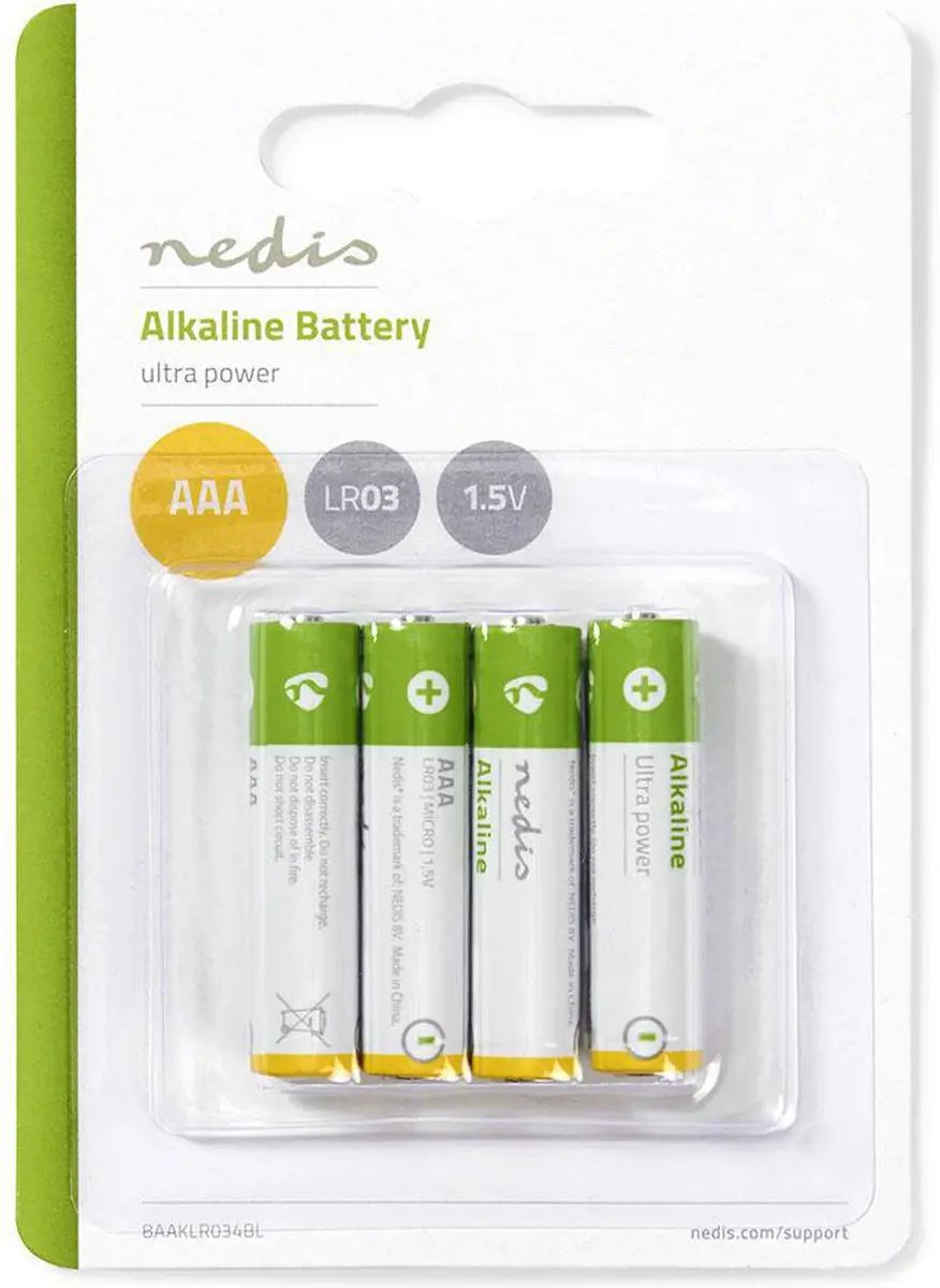 Nedis AAA Alkaline Batterijen 1.5V - 4 Stuks