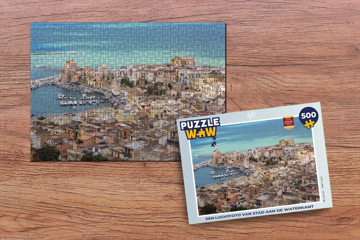 PuzzleWow Legpuzzel 500 Stuks - Stad aan waterkant Multicolor