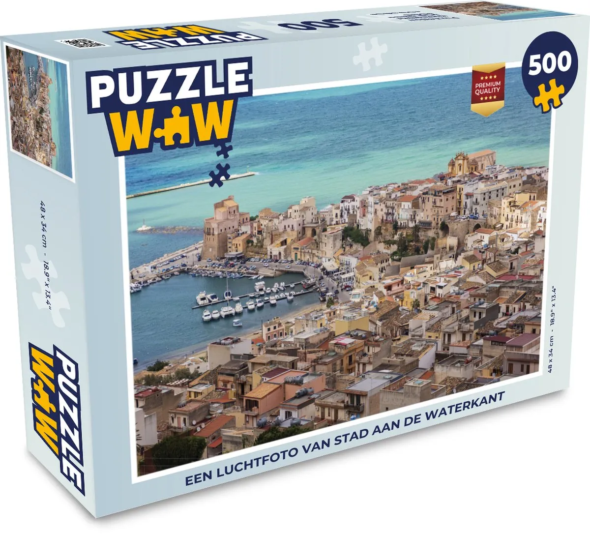 PuzzleWow Legpuzzel 500 Stuks - Stad aan waterkant Multicolor