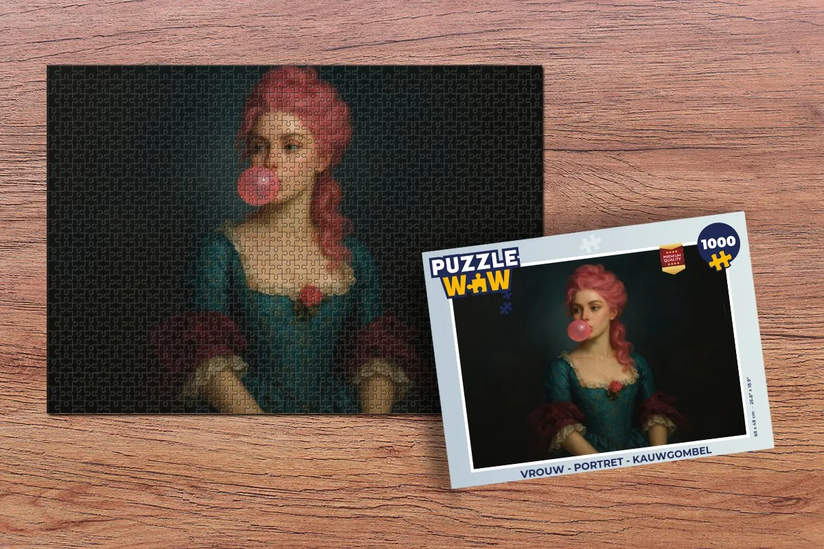 PuzzleWow Legpuzzel 1000 Stuks - Vrouw Portret Kauwgombel