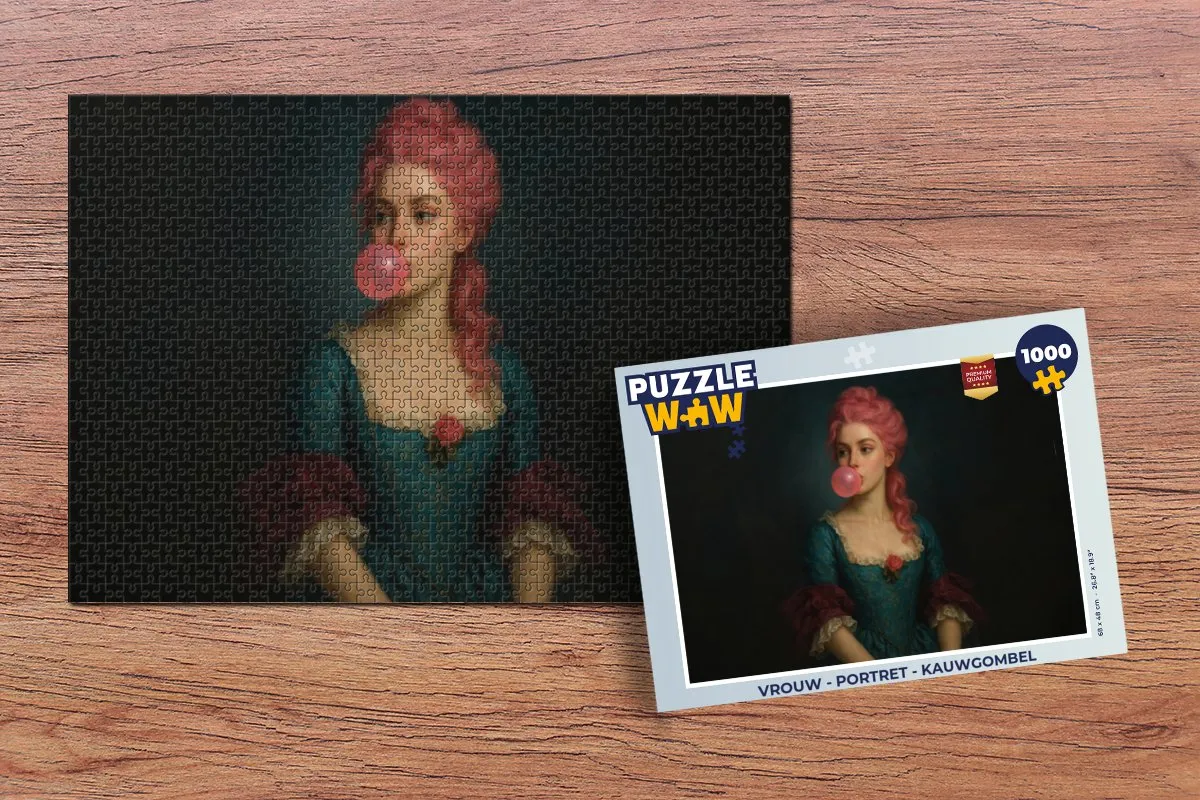 PuzzleWow Legpuzzel 1000 Stuks - Vrouw Portret Kauwgombel