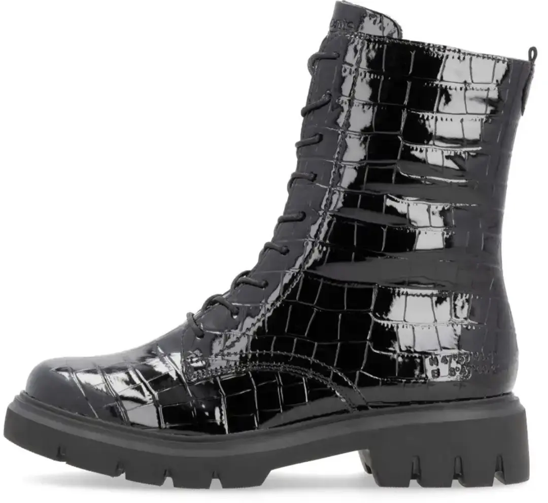 Remonte D1W72-02 gevoerde Veterboots Krokodilleprint zwart Veters en rits maat 4