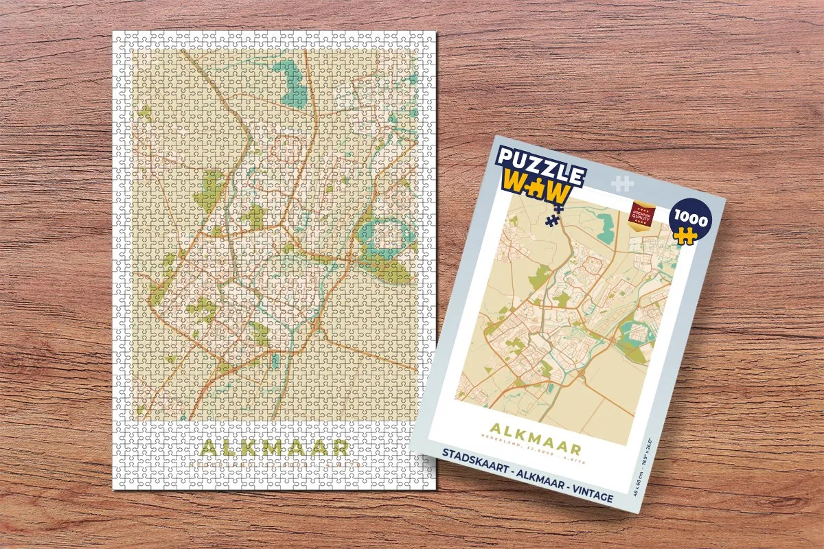 PuzzleWow Stadskaart Alkmaar Vintage Legpuzzel 1000 Stuks - Multicolor