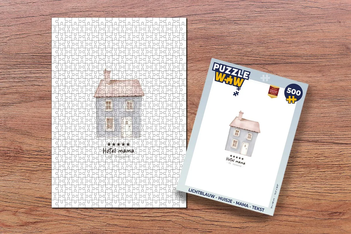 PuzzleWow Huisje Mama Tekst Legpuzzel 500 Stuks - Lichtblauw