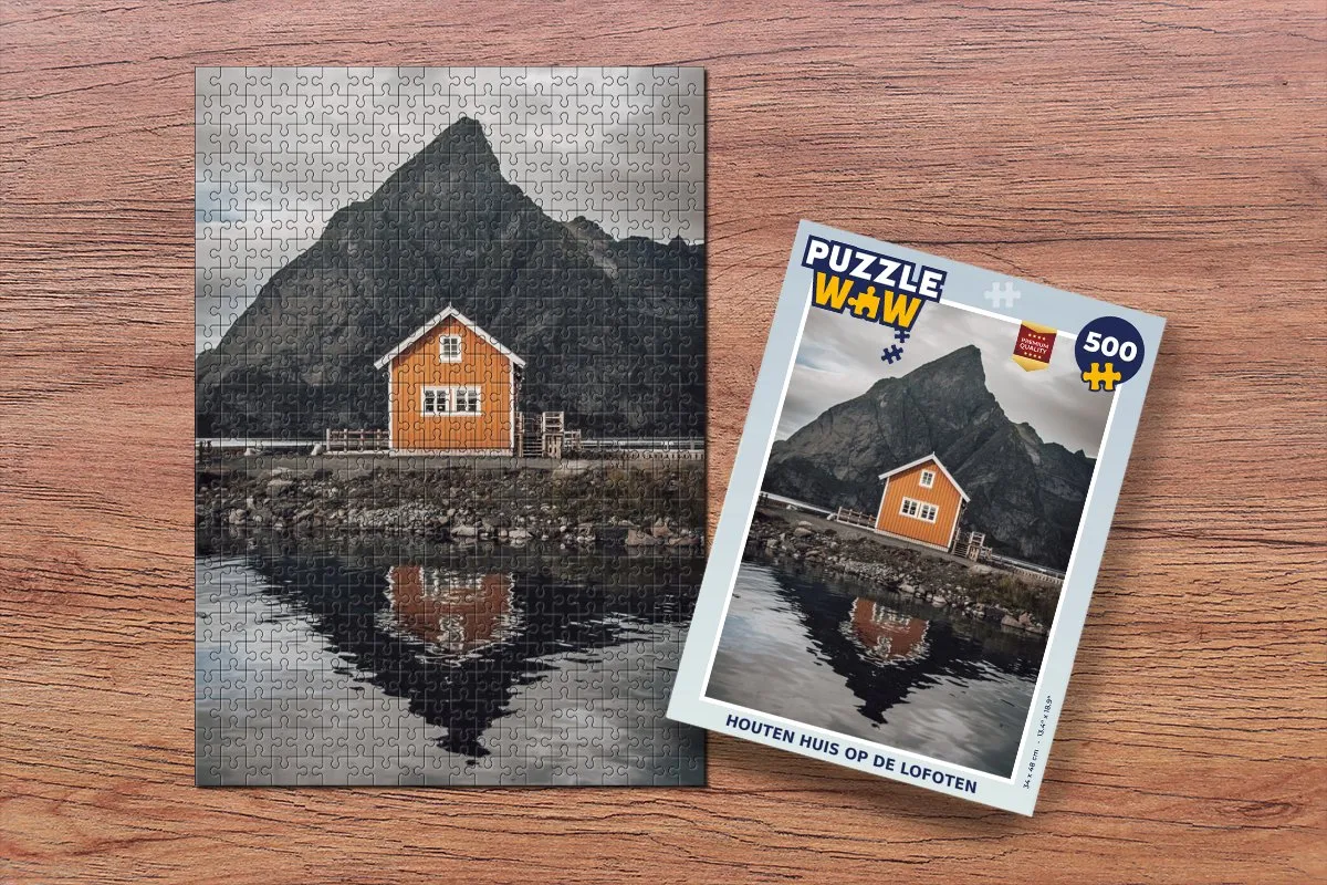 PuzzleWow Houten Huis op de Lofoten Legpuzzel 500 Stuks - Multicolor