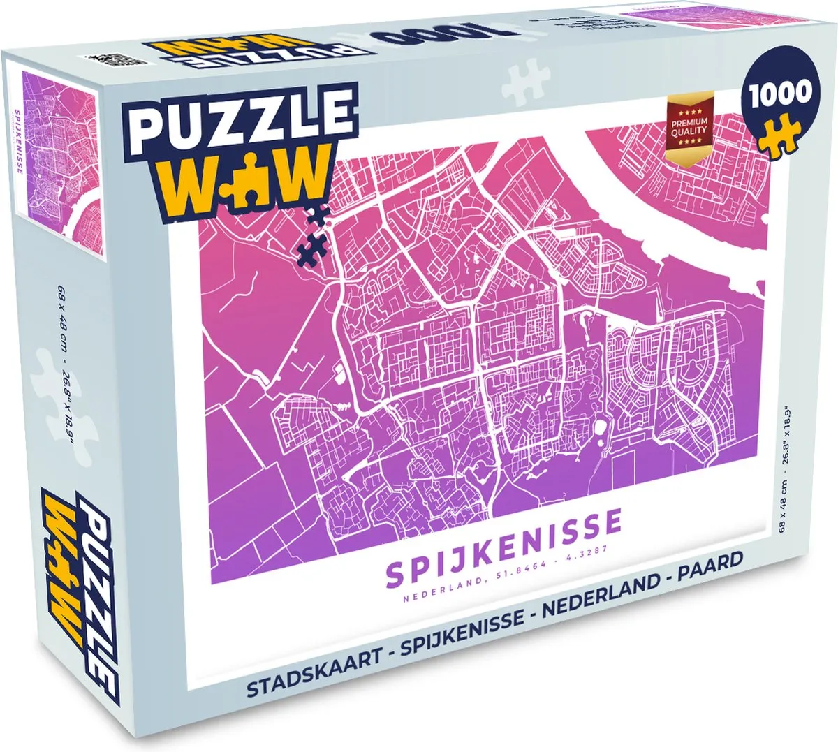 PuzzleWow Stadskaart Spijkenisse Paard Legpuzzel 1000 Stuks - Multicolor
