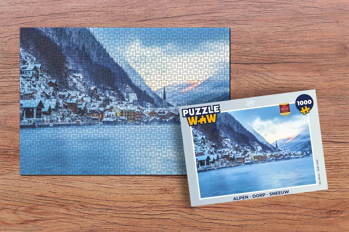PuzzleWow Alpen Dorp Sneeuw Legpuzzel 1000 Stuks - Multicolor
