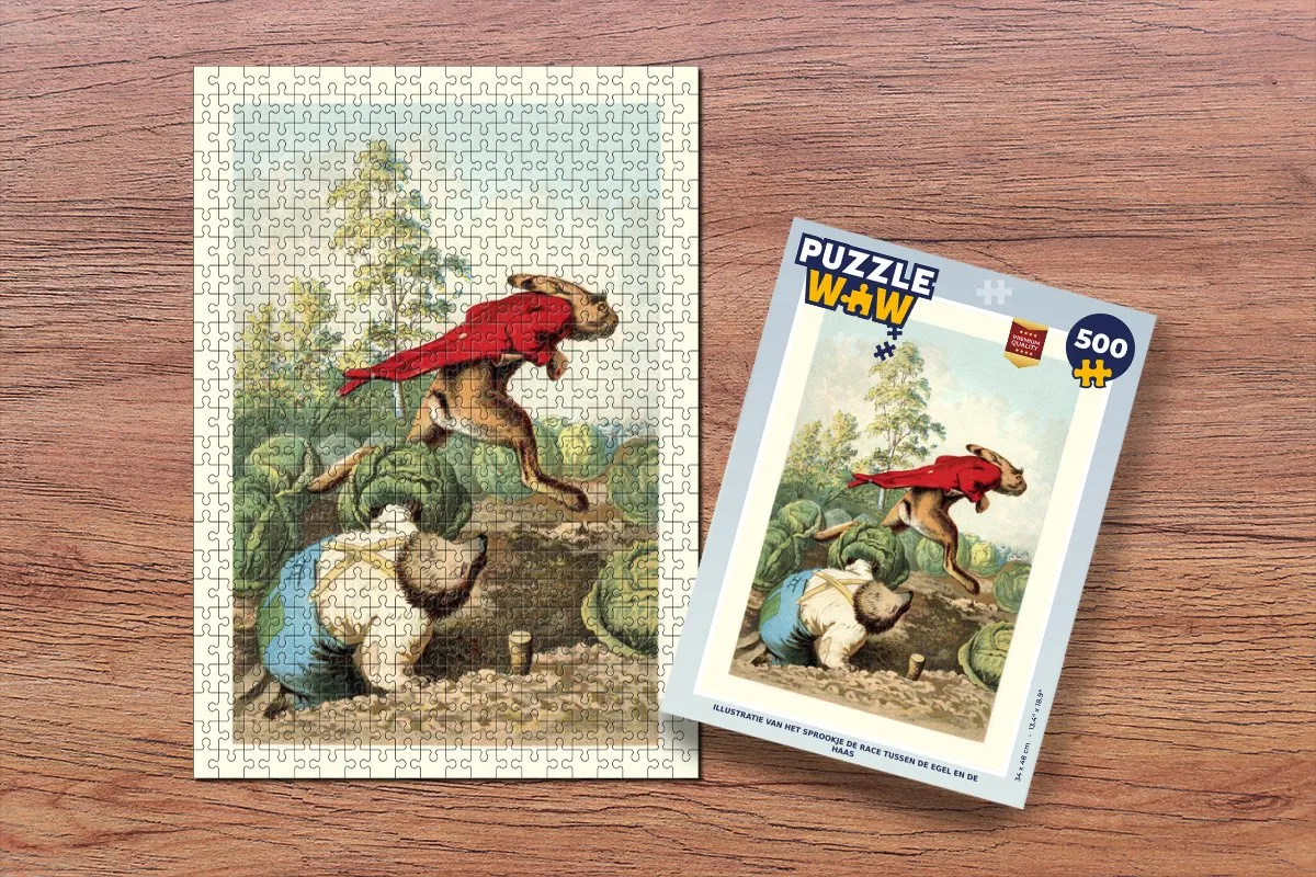 PuzzleWow Legpuzzel De Race tussen de Egel en de Haas 500 Stuks - Multicolor