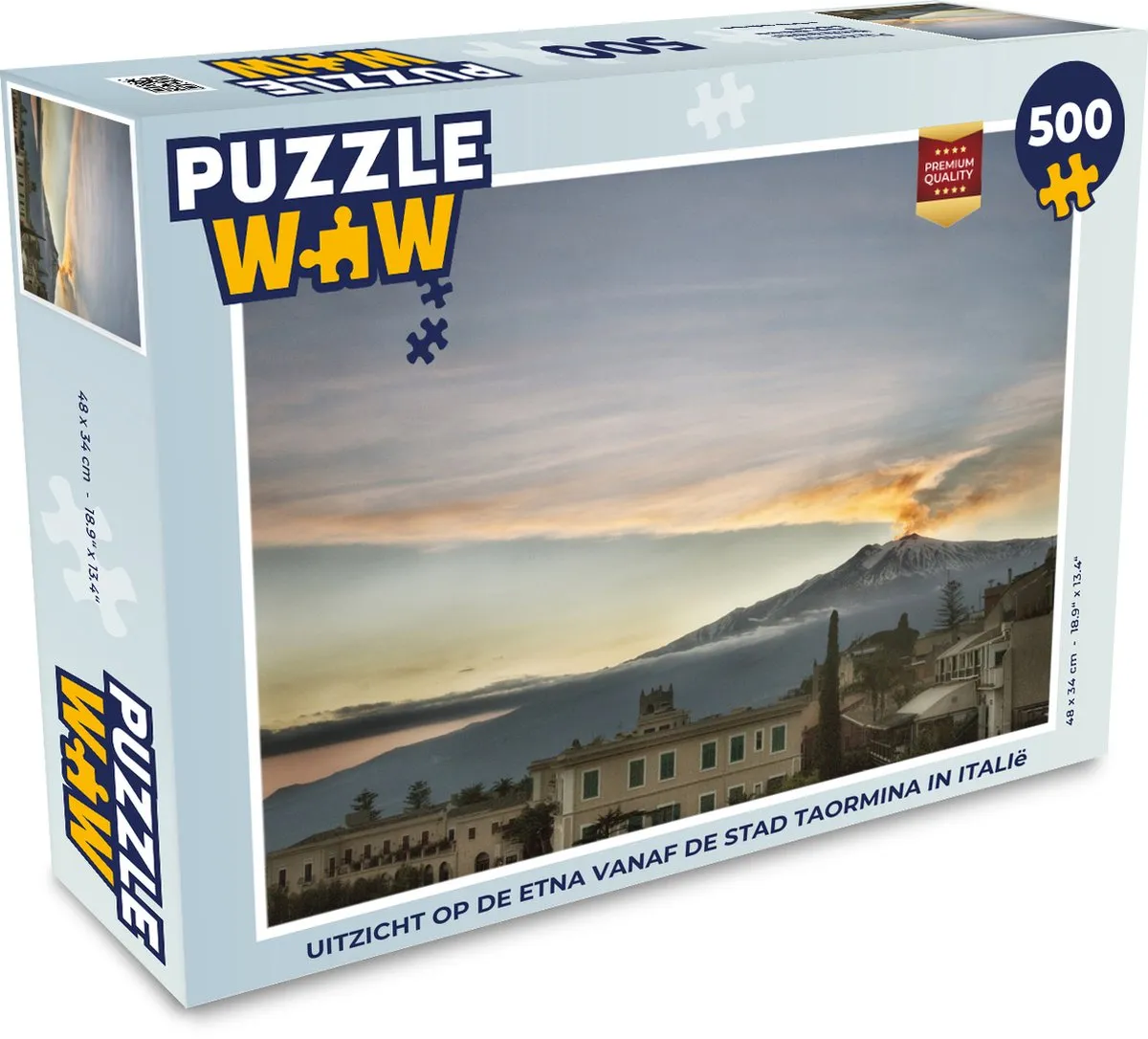 PuzzleWow Legpuzzel 500 Stuks - Uitzicht Taormina Etna Multicolor