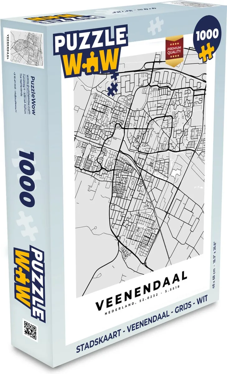 PuzzleWow Stadskaart Veenendaal Legpuzzel 1000 Stuks - Multicolor