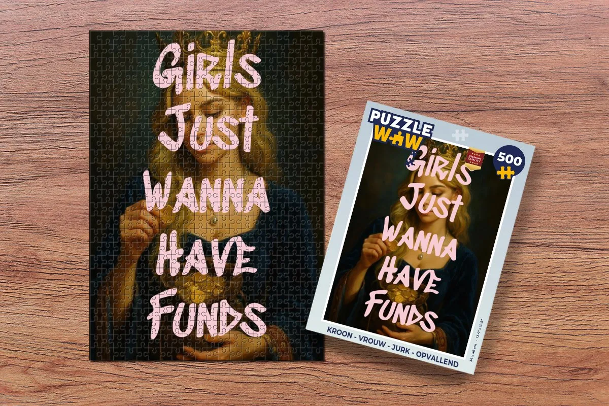 PuzzleWow Kroon - Vrouw - Jurk Legpuzzel 500 Stuks - Girls just wanna have funds