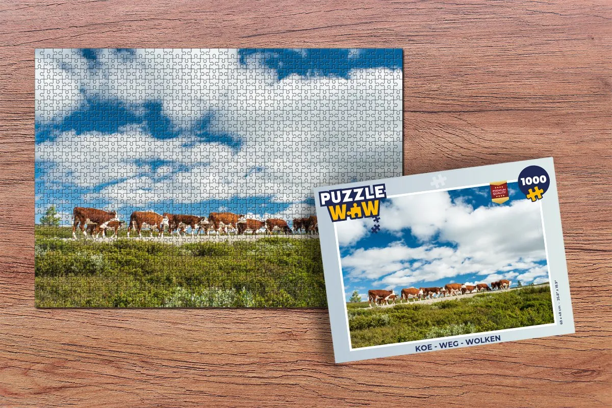 PuzzleWow Koe Weg Wolken Legpuzzel 1000 Stuks - Multicolor