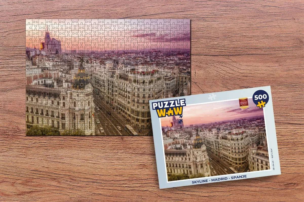 PuzzleWow Skyline Madrid Legpuzzel 500 Stuks - Multicolor