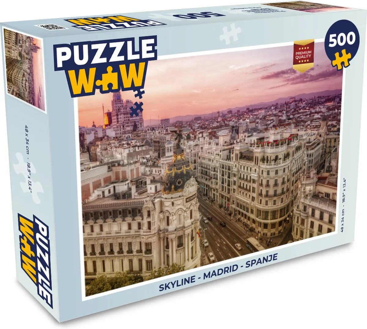 PuzzleWow Skyline Madrid Legpuzzel 500 Stuks - Multicolor