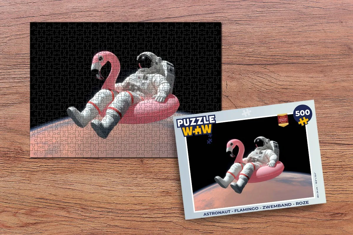 PuzzleWow Astronaut Flamingo Zwemband Puzzel 500 Stuks - Roze