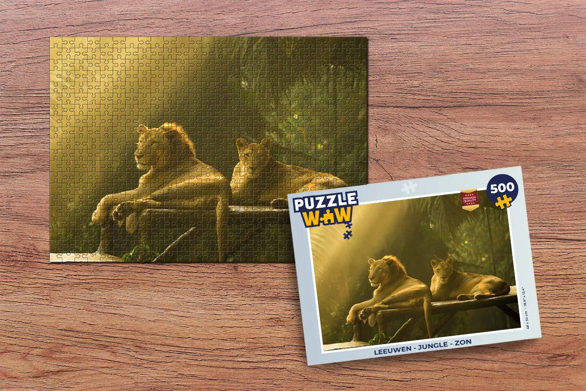 PuzzleWow Leeuwen Jungle Zon Legpuzzel 500 Stuks - Multicolor
