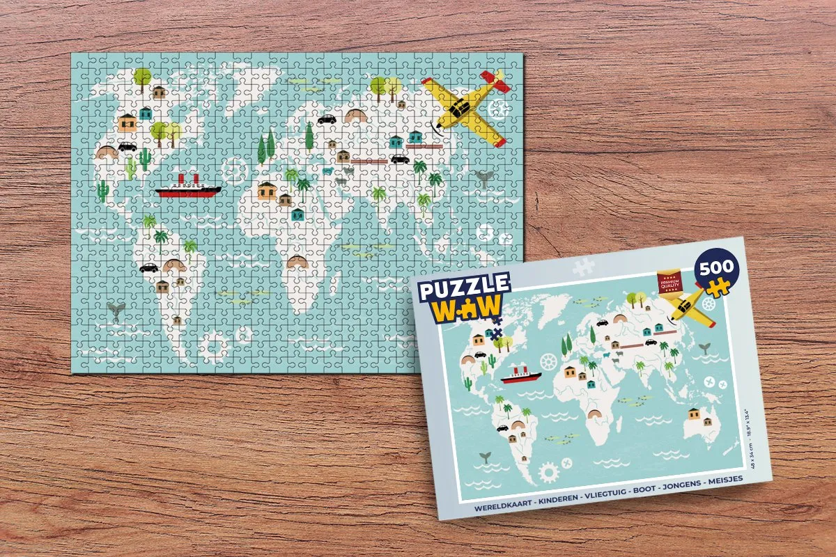 PuzzleWow Wereldkaart Puzzel 500 Stuks - Multicolor