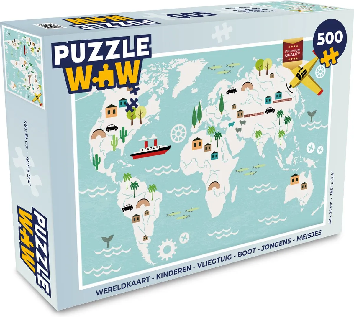 PuzzleWow Wereldkaart Puzzel 500 Stuks - Multicolor