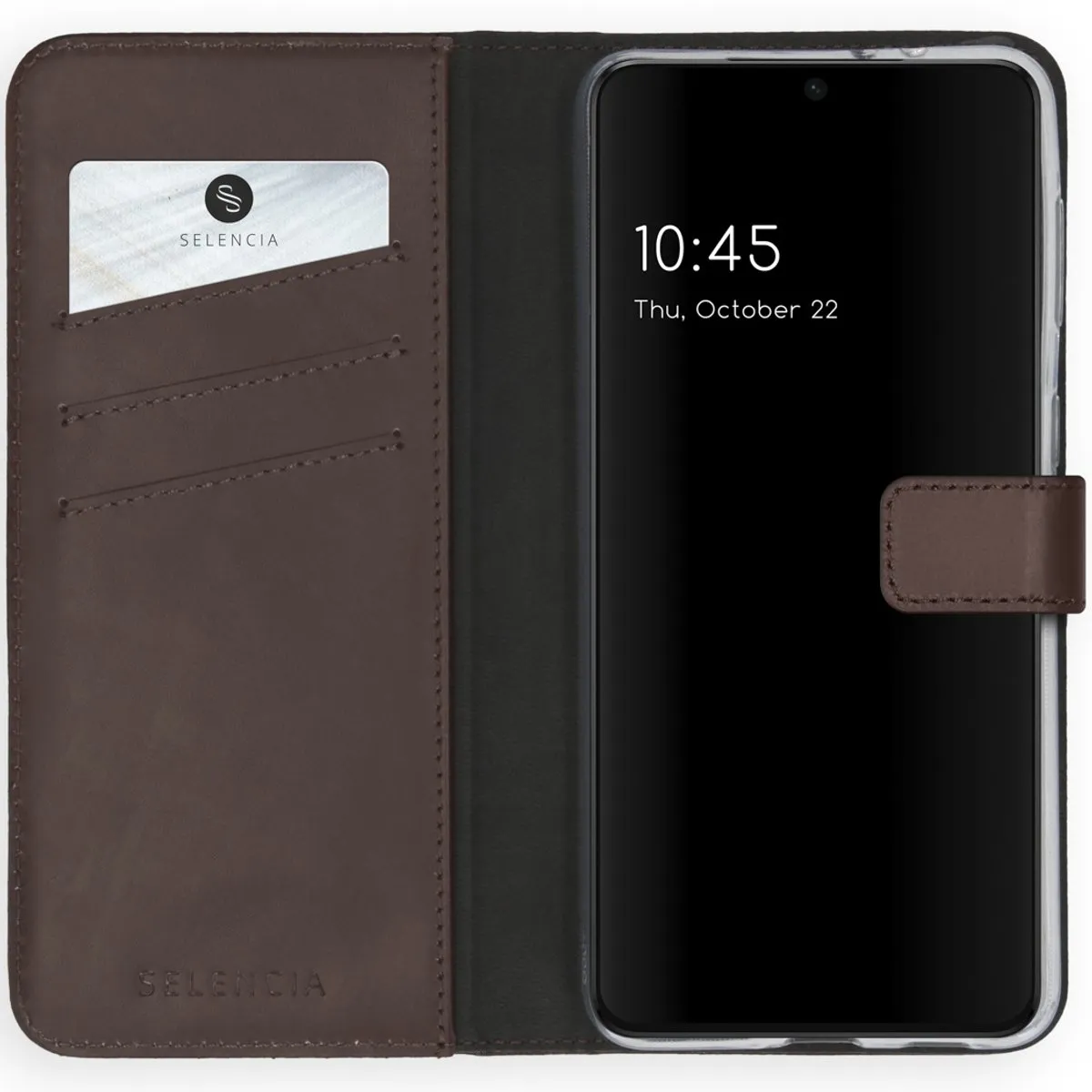 Selencia Hoesje Samsung Galaxy S21 - Echt Lederen Bookcase Bruin