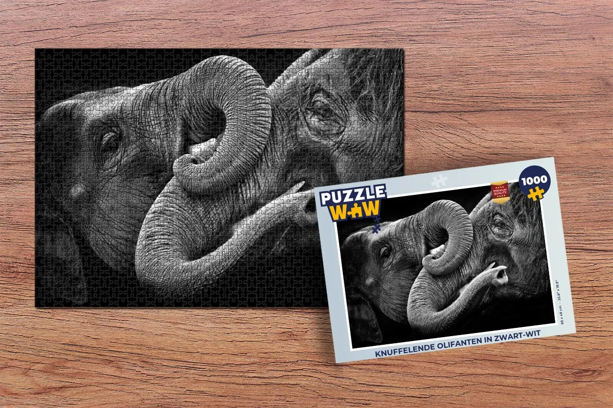 PuzzleWow Knuffelende Olifanten Legpuzzel 1000 Stuks - Multicolor