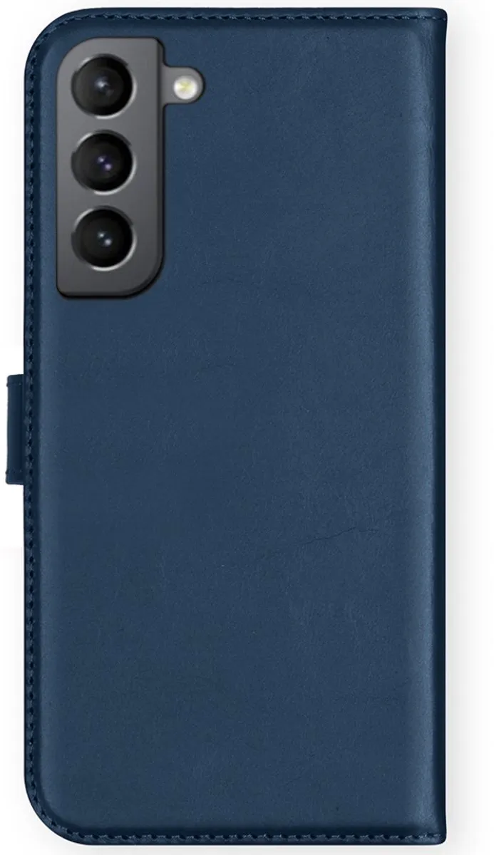 Selencia Hoesje Samsung Galaxy S21 FE - Echt Lederen Bookcase 3 Pasjes - Blauw