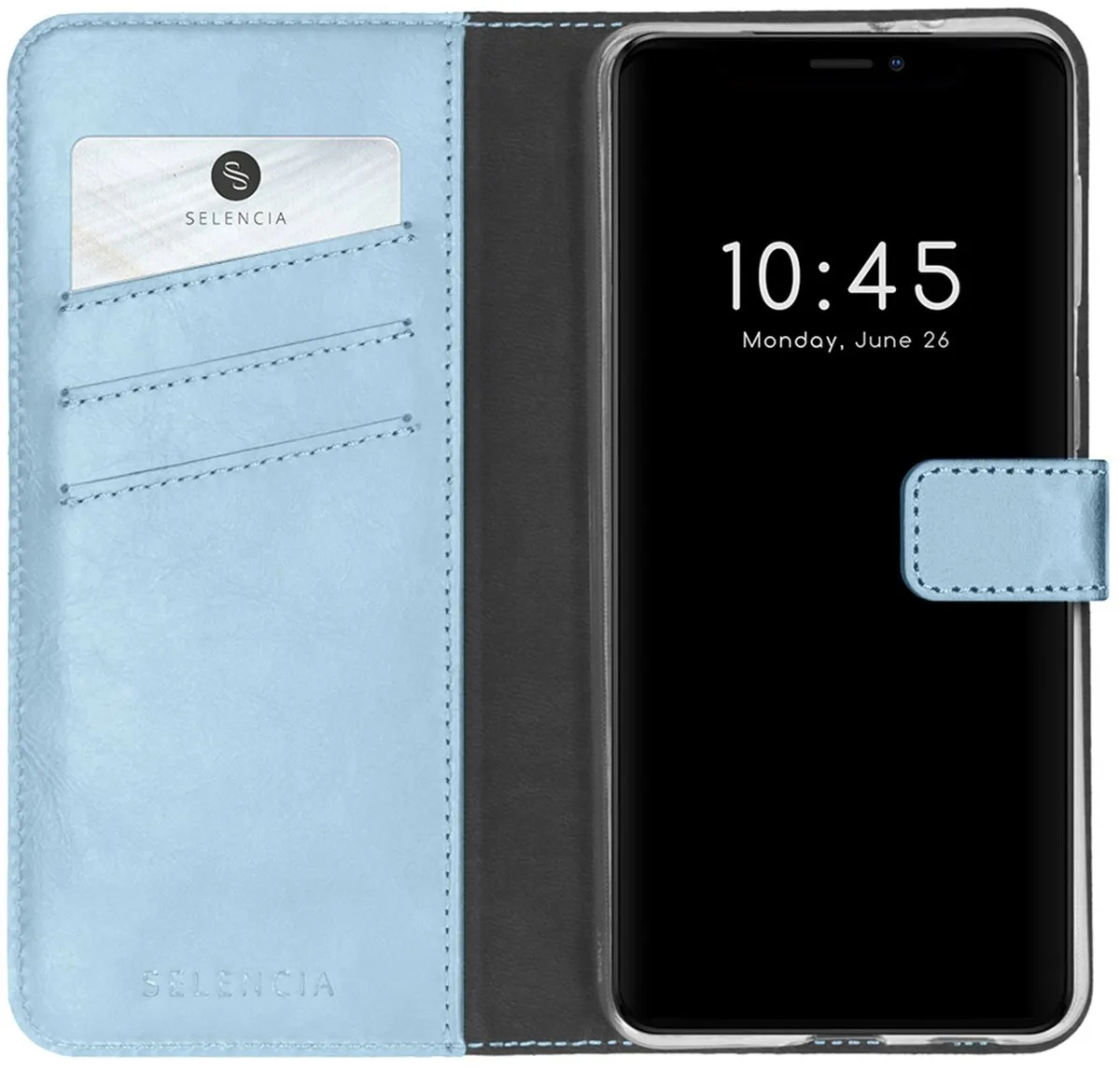 Selencia Hoesje iPhone 13 Mini - Echt Leder Bookcase Lichtblauw
