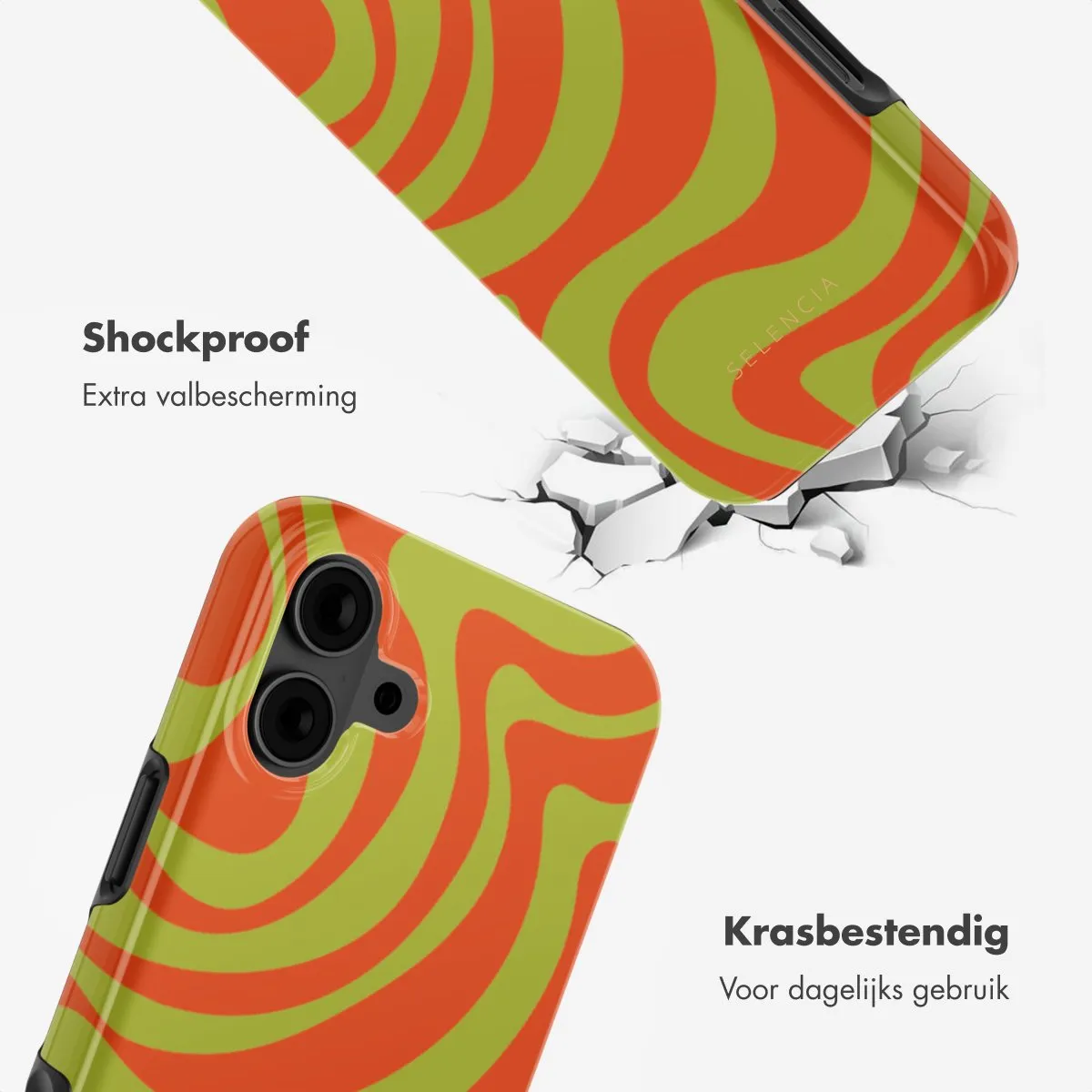 Selencia Hoesje iPhone 16 Wavy Swirl Orange Fern - MagSafe
