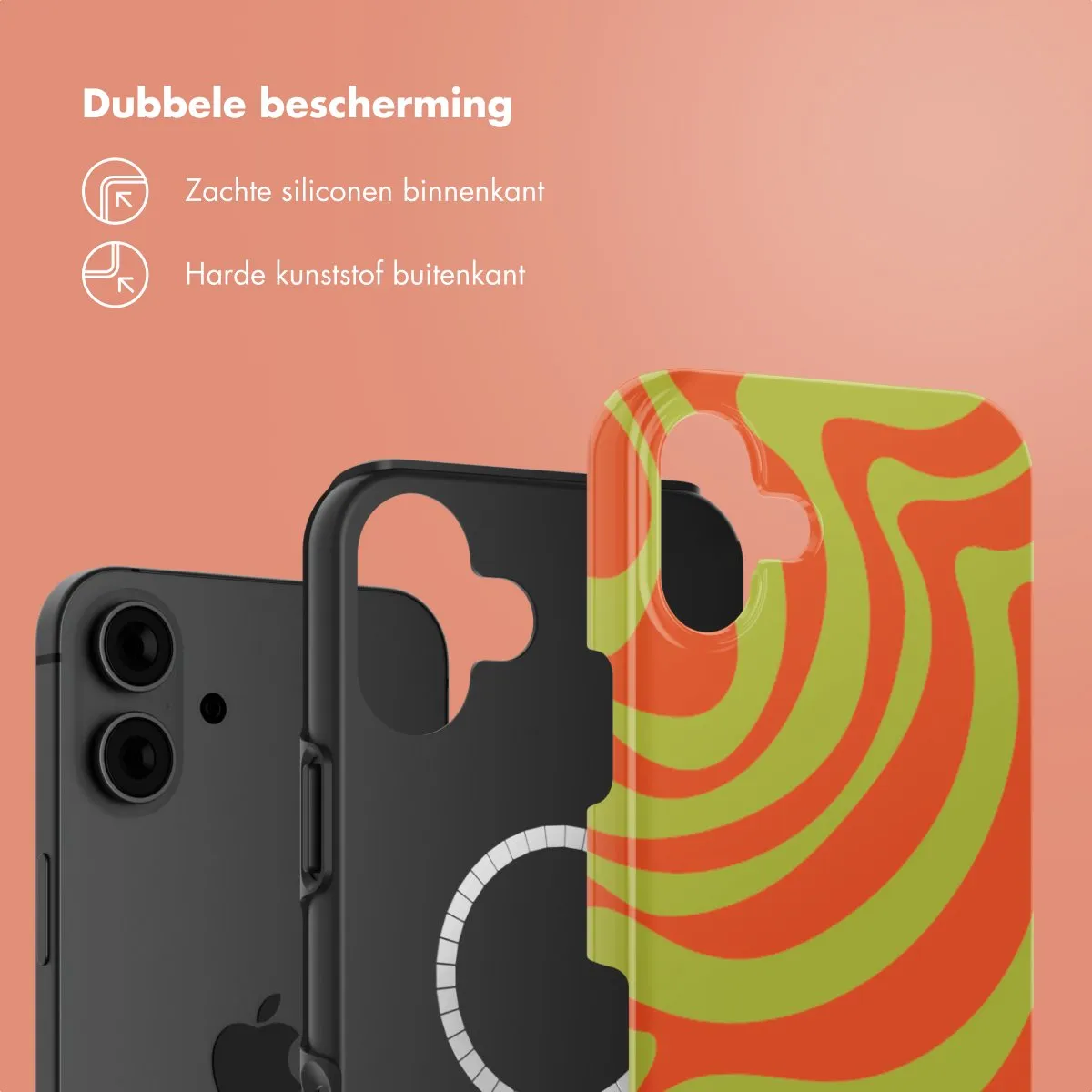 Selencia Hoesje iPhone 16 Wavy Swirl Orange Fern - MagSafe