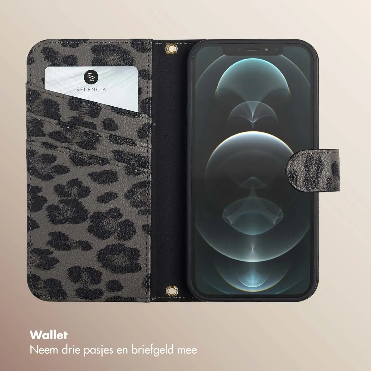 Selencia Hoesje iPhone 12 Pro/12 Sabi Bookcase - 3 Pasjes - Zwart