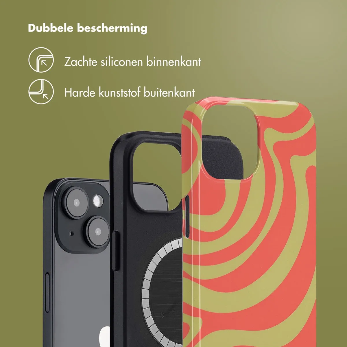 Selencia Hoesje iPhone 14 Wavy Swirl Orange Fern - MagSafe