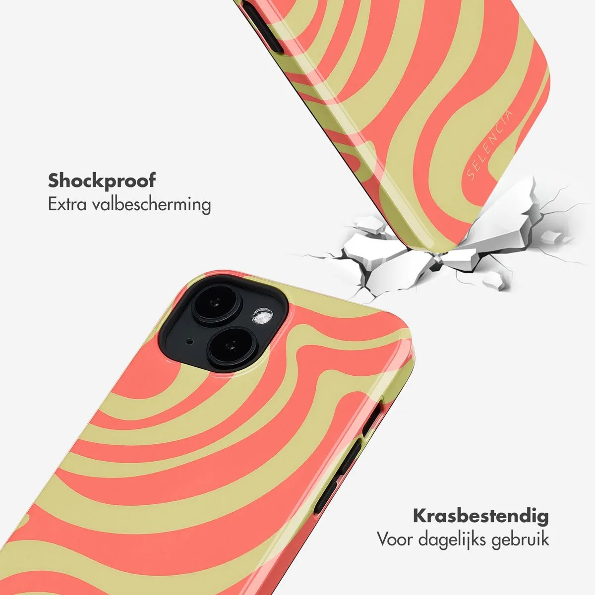Selencia Hoesje iPhone 14 Wavy Swirl Orange Fern - MagSafe