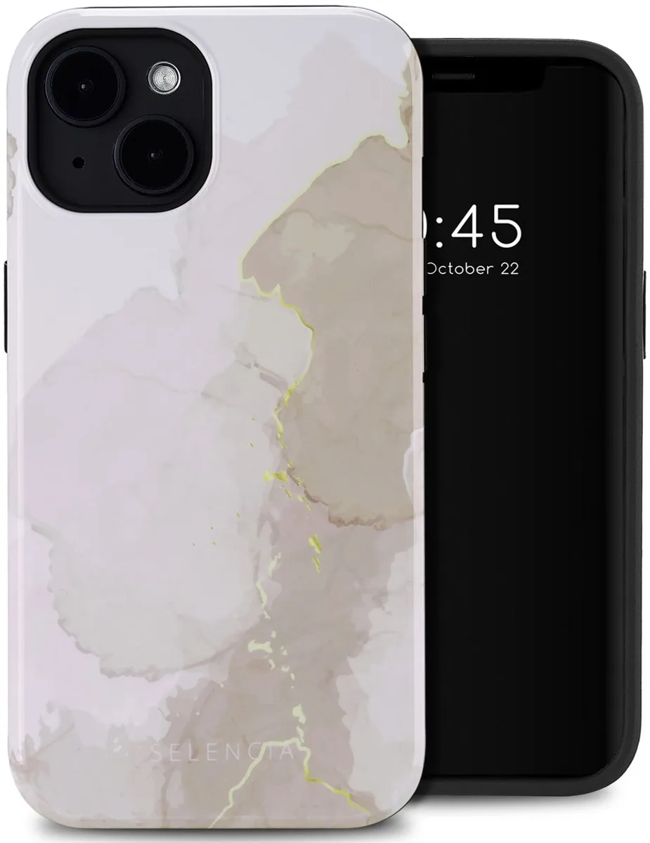 Selencia Hoesje iPhone 14 Marble Light Brown - MagSafe
