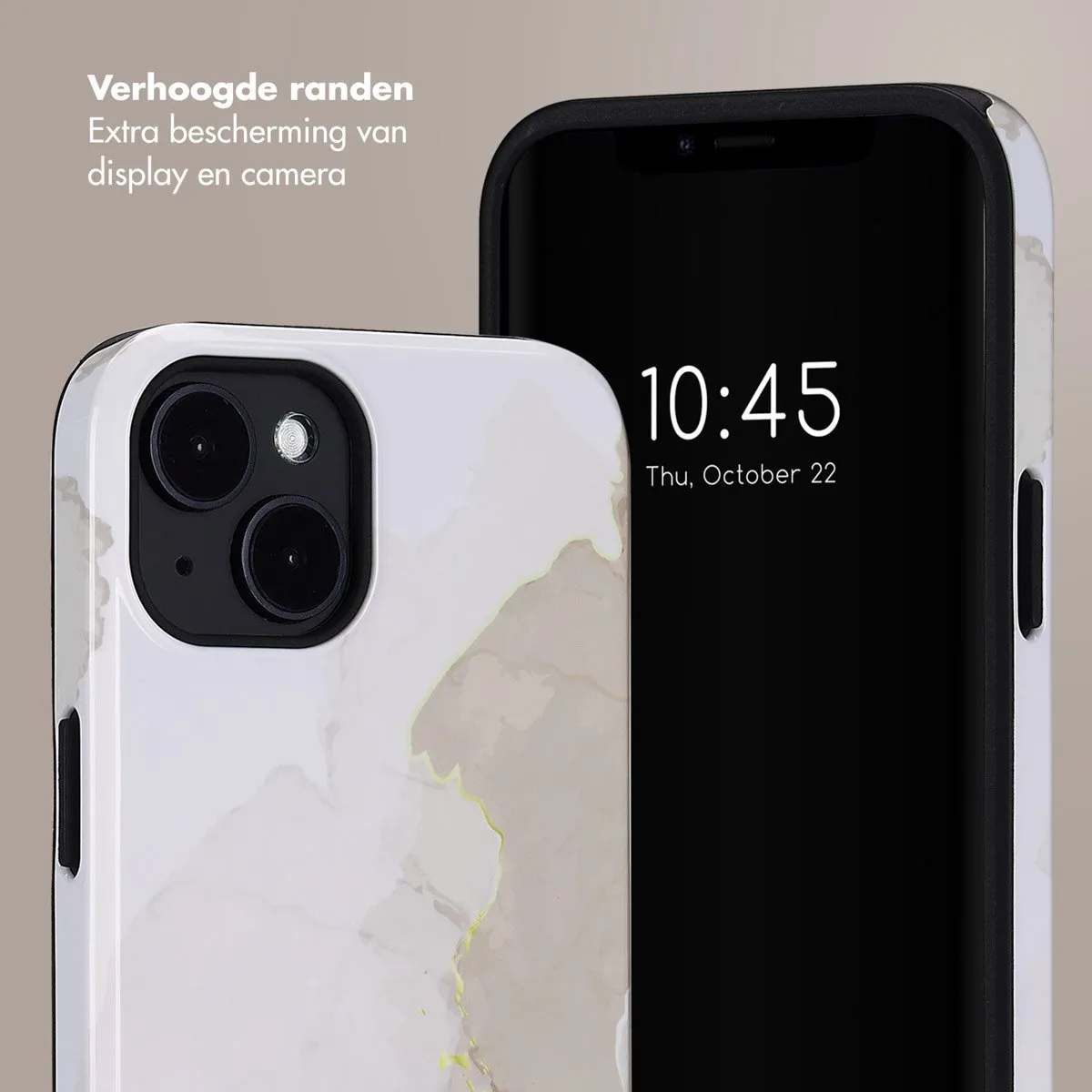 Selencia Hoesje iPhone 14 Marble Light Brown - MagSafe