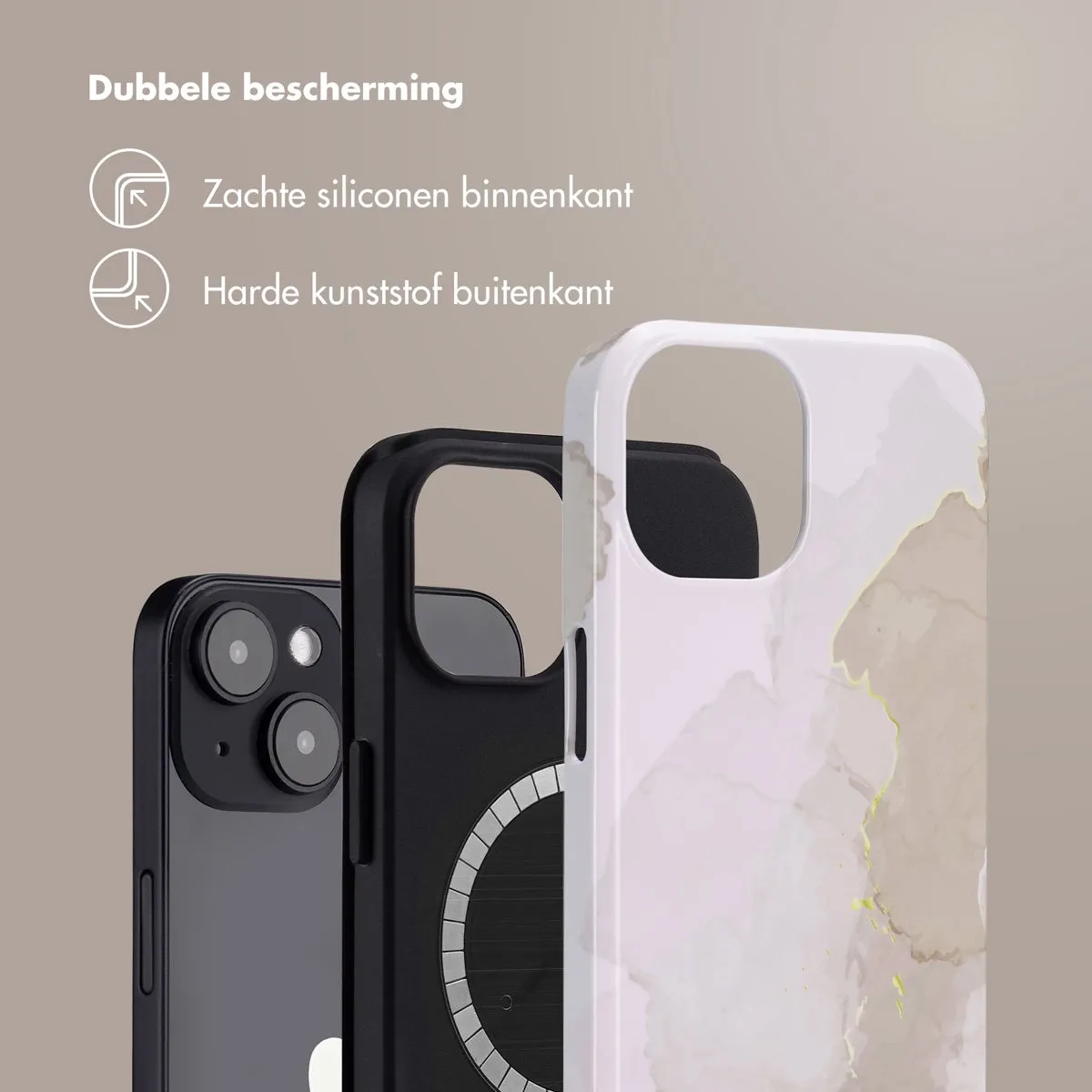 Selencia Hoesje iPhone 14 Marble Light Brown - MagSafe