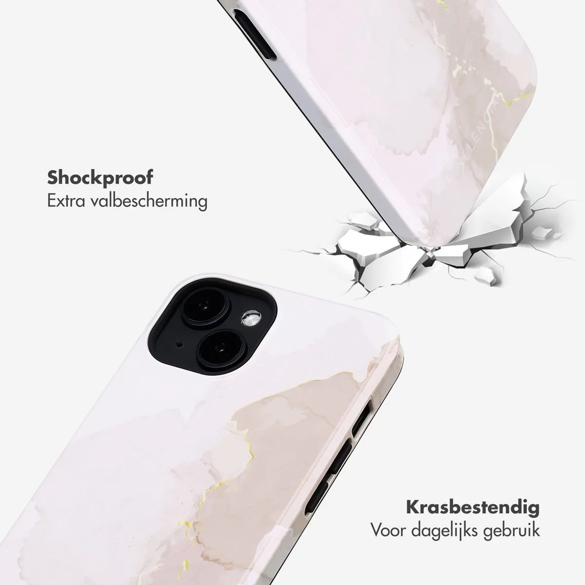 Selencia Hoesje iPhone 14 Marble Light Brown - MagSafe
