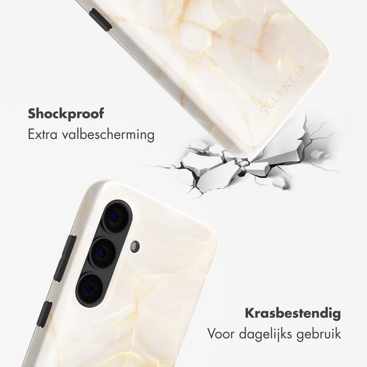 Selencia Hoesje Samsung Galaxy S24 Golden Beige Marble