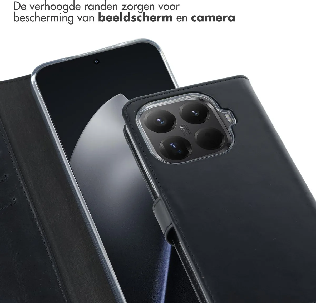 Selencia Hoesje Xiaomi 15T Pro - Echt Lederen Bookcase 3 Stuks - Zwart