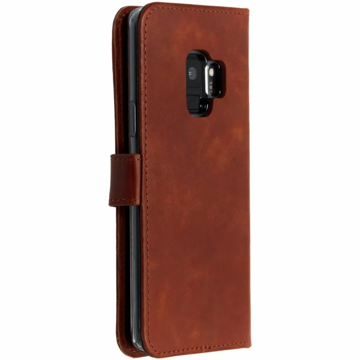 Selencia Hoesje Samsung Galaxy S9 - Echt Lederen Bookcase Lichtbruin