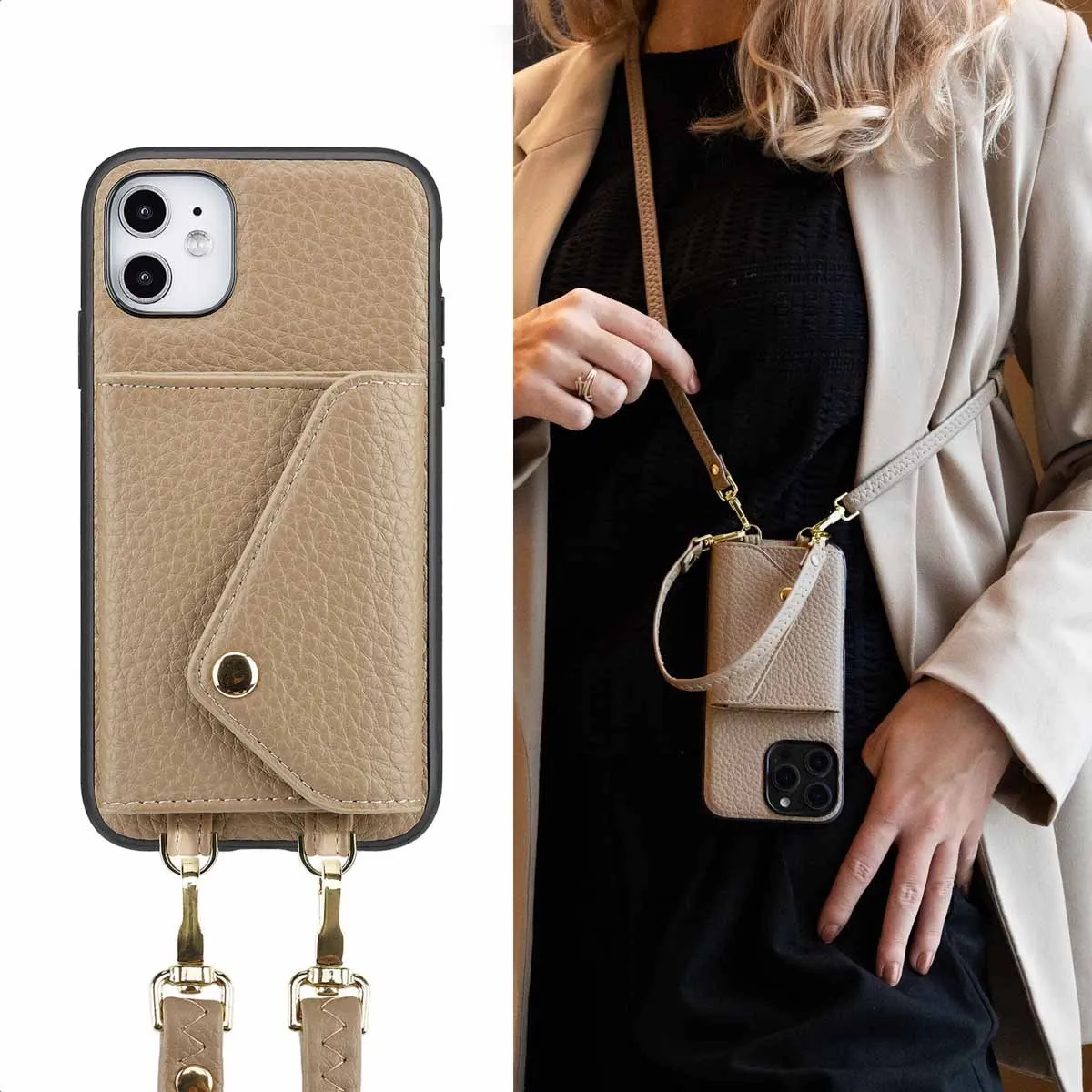 Selencia Hoesje iPhone 11 - Koordhoes met pashouder - Taupe