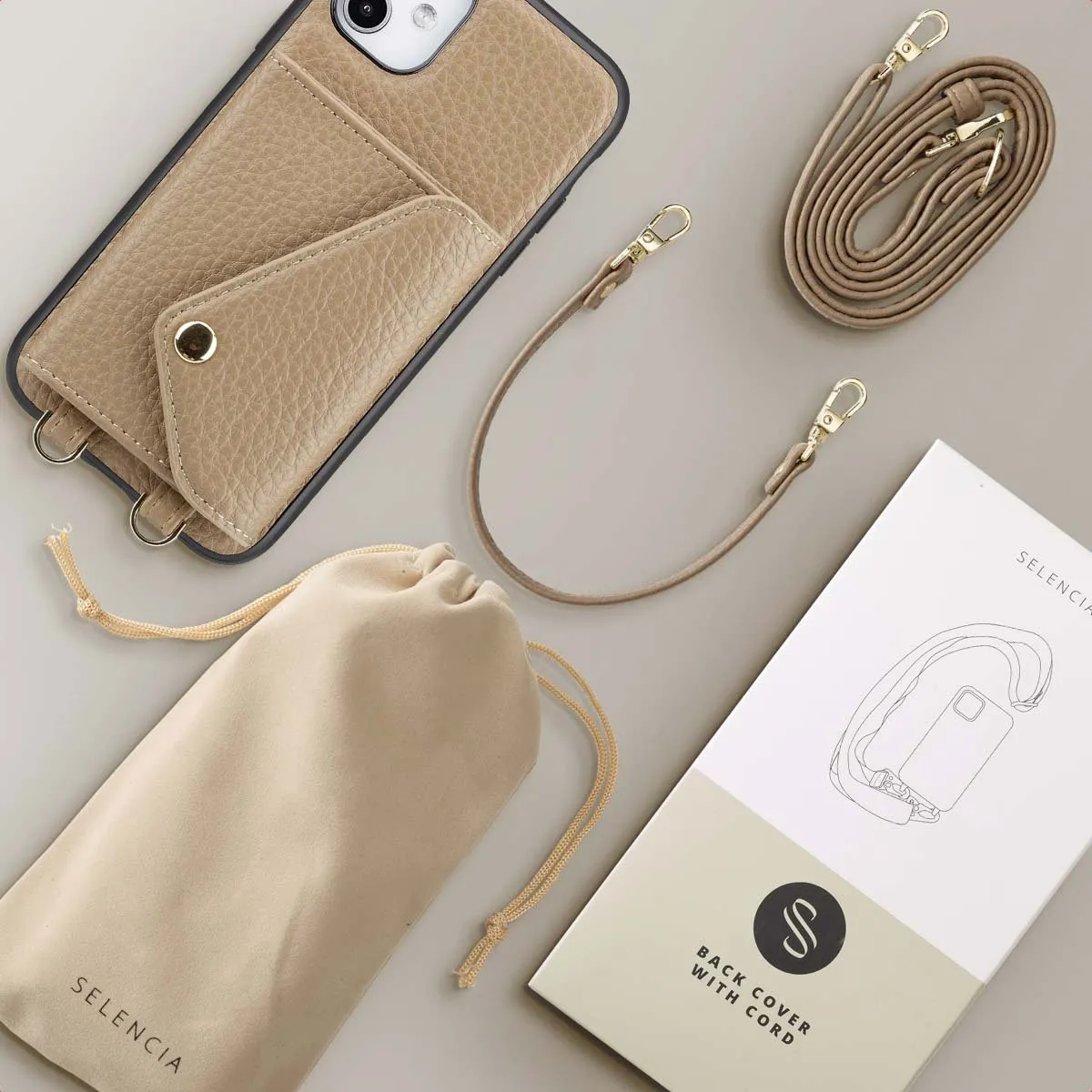 Selencia Hoesje iPhone 11 - Koordhoes met pashouder - Taupe - afbeelding 6 van 6