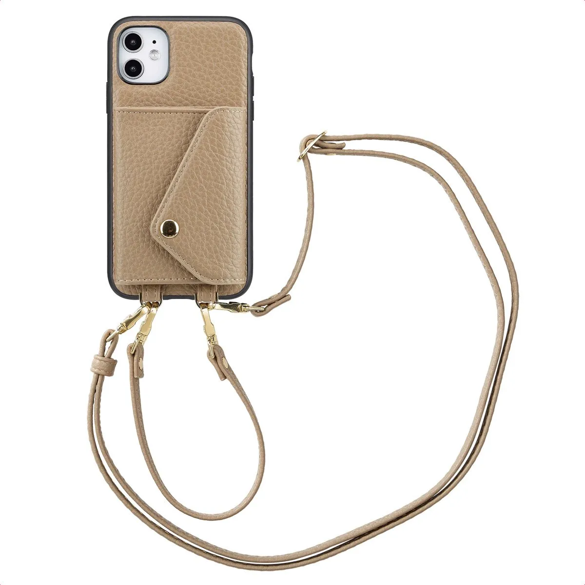 Selencia Hoesje iPhone 11 - Koordhoes met pashouder - Taupe