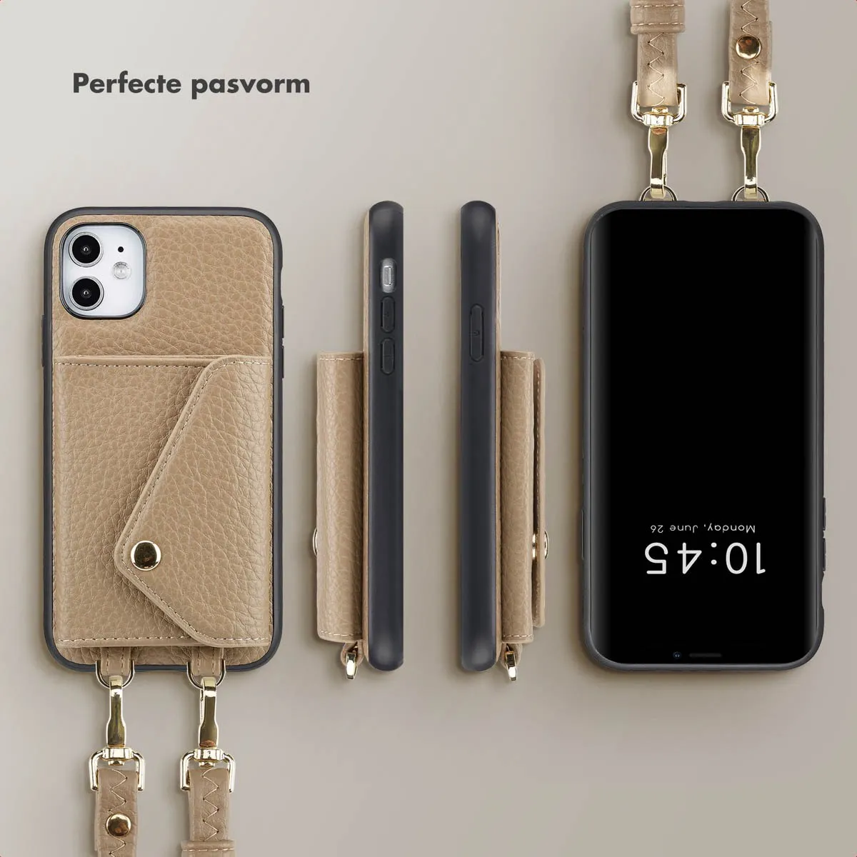 Selencia Hoesje iPhone 11 - Koordhoes met pashouder - Taupe