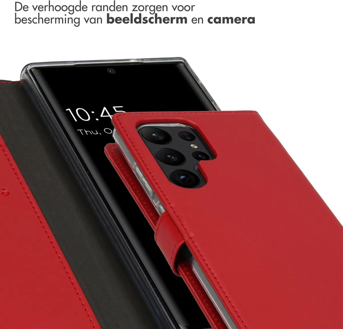Selencia Hoesje Samsung Galaxy S23 Ultra - Rood Lederen Bookcase - 3 Pasjes